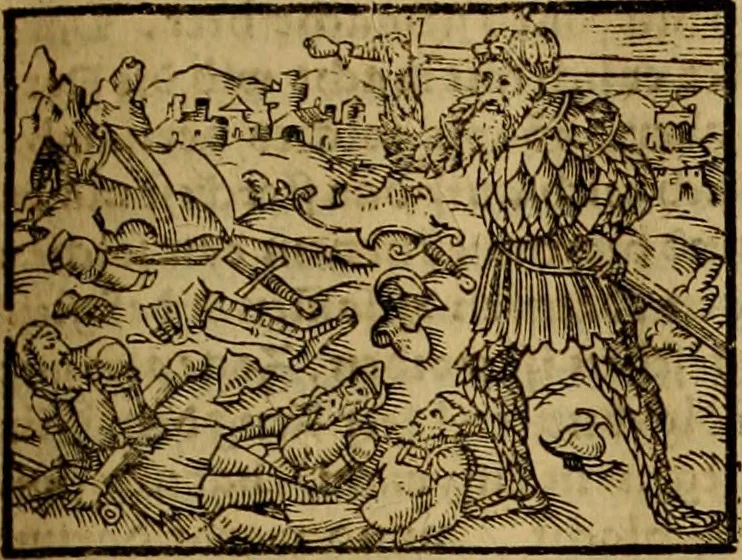 An illustration from Erste Theil der Hoffhaltung des Türckhischen Keysers vnd Othomañischen Reichs Beschreibung : darinn nicht allein der Türcken Empter ... sonder auch aller Türckischen Keysern Namen, Thaten, Krieg vnd Handel, so sie wider die Christen vnd Heyden haben verbracht, biss auff diss M.D.LXXVIII. Jar erstreckt vnd aussgeführet, auff das fleissigst verzeichnet vnd beschrieben : dessgleichen von der Türcken Aberglauben, Religion, Gottesdienst vnd Ceremonien ... : der ander Theil, wahrhaffte Beschreibung aller namhafften Geschichten, Thaten, Handlungen, Krieg ... so sich zwischen den Turcken vnd Christen vom Jar M.D.XX. biss auff das M.D.LXXVIII. Jar ... haben verloffen vnd zugetragen, 1578, leaf 268