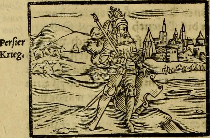 An illustration from Erste Theil der Hoffhaltung des Türckhischen Keysers vnd Othomañischen Reichs Beschreibung : darinn nicht allein der Türcken Empter ... sonder auch aller Türckischen Keysern Namen, Thaten, Krieg vnd Handel, so sie wider die Christen vnd Heyden haben verbracht, biss auff diss M.D.LXXVIII. Jar erstreckt vnd aussgeführet, auff das fleissigst verzeichnet vnd beschrieben : dessgleichen von der Türcken Aberglauben, Religion, Gottesdienst vnd Ceremonien ... : der ander Theil, wahrhaffte Beschreibung aller namhafften Geschichten, Thaten, Handlungen, Krieg ... so sich zwischen den Turcken vnd Christen vom Jar M.D.XX. biss auff das M.D.LXXVIII. Jar ... haben verloffen vnd zugetragen, 1578, leaf 269