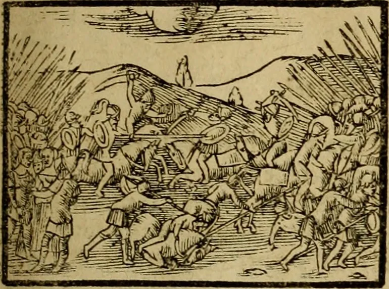 An illustration from Erste Theil der Hoffhaltung des Türckhischen Keysers vnd Othomañischen Reichs Beschreibung : darinn nicht allein der Türcken Empter ... sonder auch aller Türckischen Keysern Namen, Thaten, Krieg vnd Handel, so sie wider die Christen vnd Heyden haben verbracht, biss auff diss M.D.LXXVIII. Jar erstreckt vnd aussgeführet, auff das fleissigst verzeichnet vnd beschrieben : dessgleichen von der Türcken Aberglauben, Religion, Gottesdienst vnd Ceremonien ... : der ander Theil, wahrhaffte Beschreibung aller namhafften Geschichten, Thaten, Handlungen, Krieg ... so sich zwischen den Turcken vnd Christen vom Jar M.D.XX. biss auff das M.D.LXXVIII. Jar ... haben verloffen vnd zugetragen, 1578, leaf 270