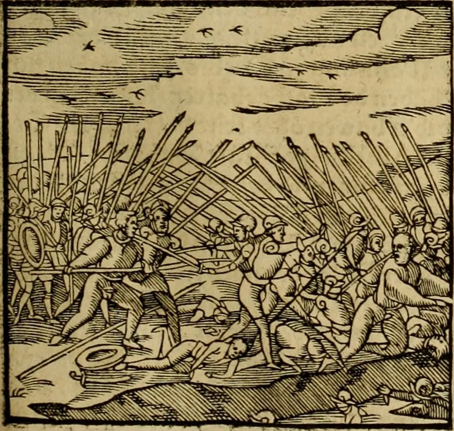 An illustration from Erste Theil der Hoffhaltung des Türckhischen Keysers vnd Othomañischen Reichs Beschreibung : darinn nicht allein der Türcken Empter ... sonder auch aller Türckischen Keysern Namen, Thaten, Krieg vnd Handel, so sie wider die Christen vnd Heyden haben verbracht, biss auff diss M.D.LXXVIII. Jar erstreckt vnd aussgeführet, auff das fleissigst verzeichnet vnd beschrieben : dessgleichen von der Türcken Aberglauben, Religion, Gottesdienst vnd Ceremonien ... : der ander Theil, wahrhaffte Beschreibung aller namhafften Geschichten, Thaten, Handlungen, Krieg ... so sich zwischen den Turcken vnd Christen vom Jar M.D.XX. biss auff das M.D.LXXVIII. Jar ... haben verloffen vnd zugetragen, 1578, leaf 270