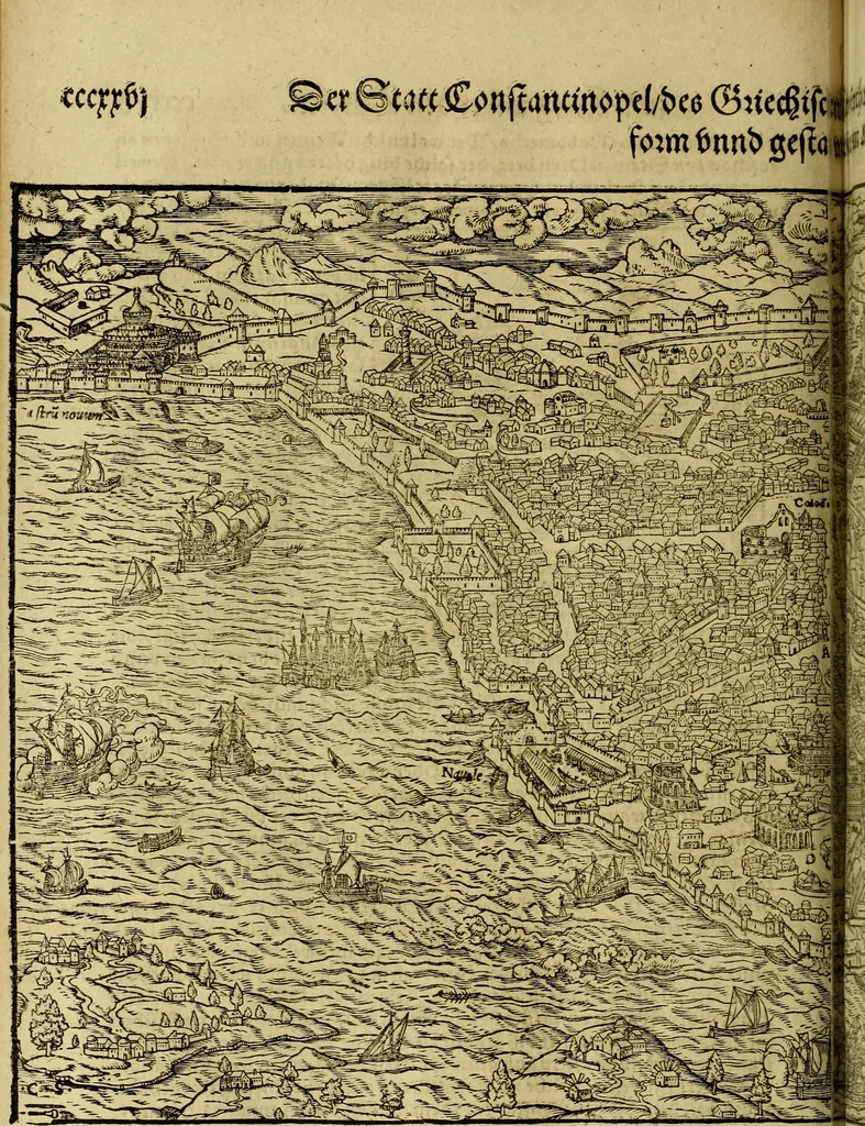 An illustration from Erste Theil der Hoffhaltung des Türckhischen Keysers vnd Othomañischen Reichs Beschreibung : darinn nicht allein der Türcken Empter ... sonder auch aller Türckischen Keysern Namen, Thaten, Krieg vnd Handel, so sie wider die Christen vnd Heyden haben verbracht, biss auff diss M.D.LXXVIII. Jar erstreckt vnd aussgeführet, auff das fleissigst verzeichnet vnd beschrieben : dessgleichen von der Türcken Aberglauben, Religion, Gottesdienst vnd Ceremonien ... : der ander Theil, wahrhaffte Beschreibung aller namhafften Geschichten, Thaten, Handlungen, Krieg ... so sich zwischen den Turcken vnd Christen vom Jar M.D.XX. biss auff das M.D.LXXVIII. Jar ... haben verloffen vnd zugetragen, 1578, leaf 337
