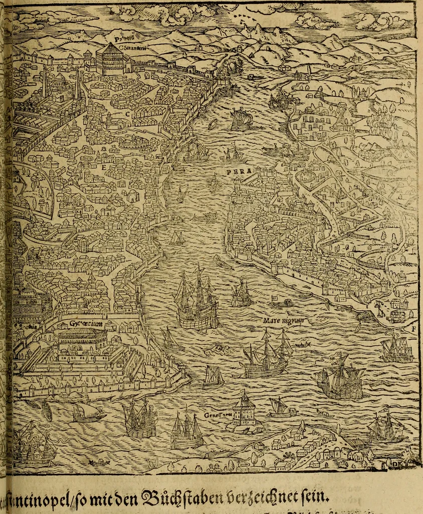 An illustration from Erste Theil der Hoffhaltung des Türckhischen Keysers vnd Othomañischen Reichs Beschreibung : darinn nicht allein der Türcken Empter ... sonder auch aller Türckischen Keysern Namen, Thaten, Krieg vnd Handel, so sie wider die Christen vnd Heyden haben verbracht, biss auff diss M.D.LXXVIII. Jar erstreckt vnd aussgeführet, auff das fleissigst verzeichnet vnd beschrieben : dessgleichen von der Türcken Aberglauben, Religion, Gottesdienst vnd Ceremonien ... : der ander Theil, wahrhaffte Beschreibung aller namhafften Geschichten, Thaten, Handlungen, Krieg ... so sich zwischen den Turcken vnd Christen vom Jar M.D.XX. biss auff das M.D.LXXVIII. Jar ... haben verloffen vnd zugetragen, 1578, leaf 338