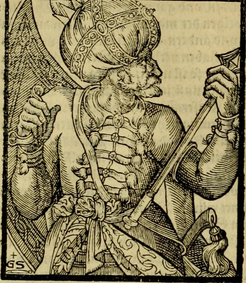 An illustration from Erste Theil der Hoffhaltung des Türckhischen Keysers vnd Othomañischen Reichs Beschreibung : darinn nicht allein der Türcken Empter ... sonder auch aller Türckischen Keysern Namen, Thaten, Krieg vnd Handel, so sie wider die Christen vnd Heyden haben verbracht, biss auff diss M.D.LXXVIII. Jar erstreckt vnd aussgeführet, auff das fleissigst verzeichnet vnd beschrieben : dessgleichen von der Türcken Aberglauben, Religion, Gottesdienst vnd Ceremonien ... : der ander Theil, wahrhaffte Beschreibung aller namhafften Geschichten, Thaten, Handlungen, Krieg ... so sich zwischen den Turcken vnd Christen vom Jar M.D.XX. biss auff das M.D.LXXVIII. Jar ... haben verloffen vnd zugetragen, 1578, leaf 361