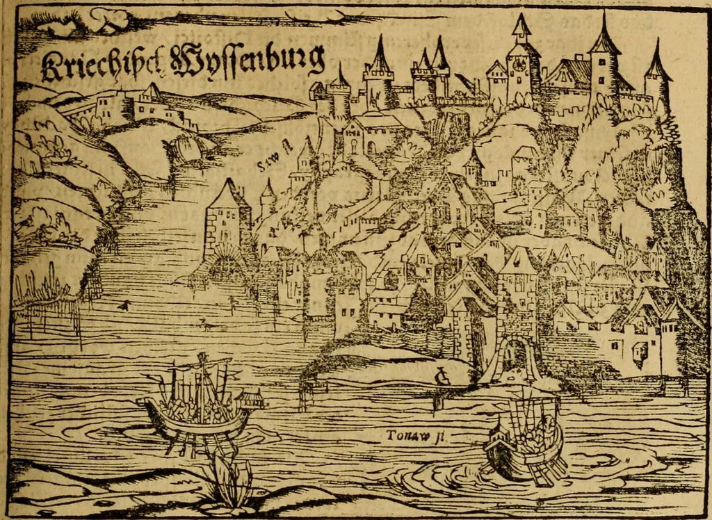 An illustration from Erste Theil der Hoffhaltung des Türckhischen Keysers vnd Othomañischen Reichs Beschreibung : darinn nicht allein der Türcken Empter ... sonder auch aller Türckischen Keysern Namen, Thaten, Krieg vnd Handel, so sie wider die Christen vnd Heyden haben verbracht, biss auff diss M.D.LXXVIII. Jar erstreckt vnd aussgeführet, auff das fleissigst verzeichnet vnd beschrieben : dessgleichen von der Türcken Aberglauben, Religion, Gottesdienst vnd Ceremonien ... : der ander Theil, wahrhaffte Beschreibung aller namhafften Geschichten, Thaten, Handlungen, Krieg ... so sich zwischen den Turcken vnd Christen vom Jar M.D.XX. biss auff das M.D.LXXVIII. Jar ... haben verloffen vnd zugetragen, 1578, leaf 366