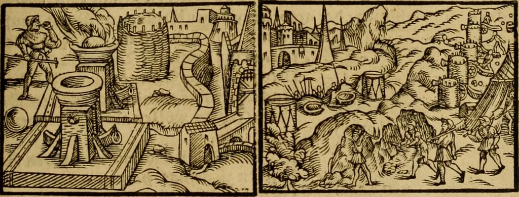 An illustration from Erste Theil der Hoffhaltung des Türckhischen Keysers vnd Othomañischen Reichs Beschreibung : darinn nicht allein der Türcken Empter ... sonder auch aller Türckischen Keysern Namen, Thaten, Krieg vnd Handel, so sie wider die Christen vnd Heyden haben verbracht, biss auff diss M.D.LXXVIII. Jar erstreckt vnd aussgeführet, auff das fleissigst verzeichnet vnd beschrieben : dessgleichen von der Türcken Aberglauben, Religion, Gottesdienst vnd Ceremonien ... : der ander Theil, wahrhaffte Beschreibung aller namhafften Geschichten, Thaten, Handlungen, Krieg ... so sich zwischen den Turcken vnd Christen vom Jar M.D.XX. biss auff das M.D.LXXVIII. Jar ... haben verloffen vnd zugetragen, 1578, leaf 368