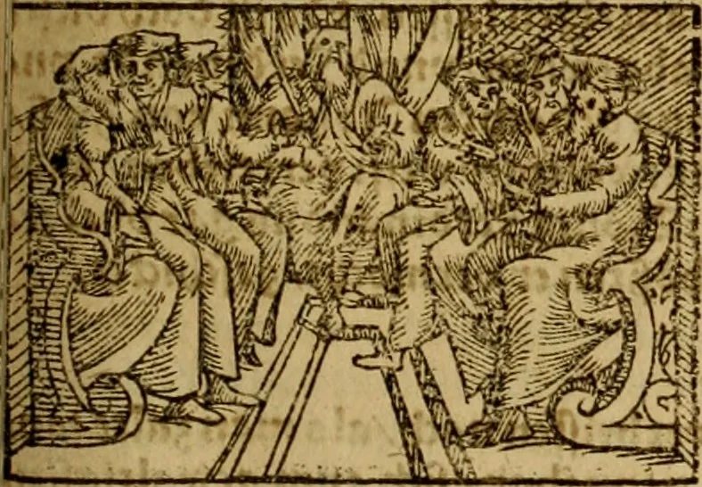 An illustration from Erste Theil der Hoffhaltung des Türckhischen Keysers vnd Othomañischen Reichs Beschreibung : darinn nicht allein der Türcken Empter ... sonder auch aller Türckischen Keysern Namen, Thaten, Krieg vnd Handel, so sie wider die Christen vnd Heyden haben verbracht, biss auff diss M.D.LXXVIII. Jar erstreckt vnd aussgeführet, auff das fleissigst verzeichnet vnd beschrieben : dessgleichen von der Türcken Aberglauben, Religion, Gottesdienst vnd Ceremonien ... : der ander Theil, wahrhaffte Beschreibung aller namhafften Geschichten, Thaten, Handlungen, Krieg ... so sich zwischen den Turcken vnd Christen vom Jar M.D.XX. biss auff das M.D.LXXVIII. Jar ... haben verloffen vnd zugetragen, 1578, leaf 374