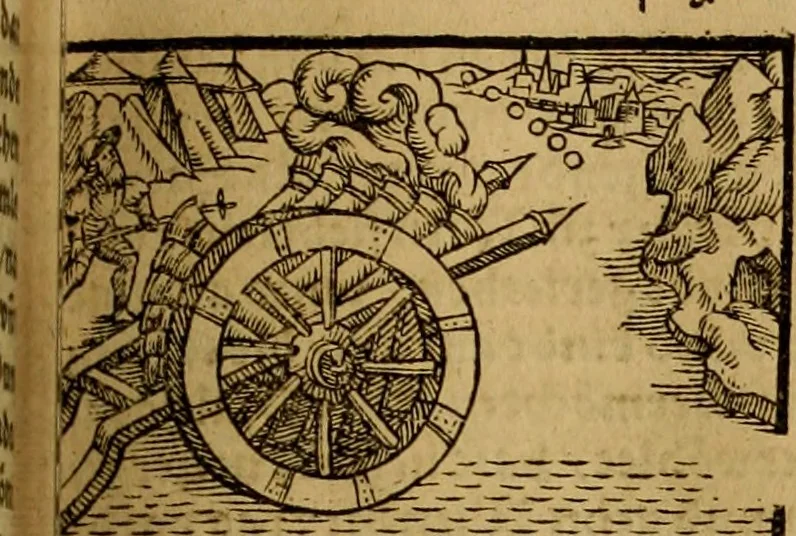 An illustration from Erste Theil der Hoffhaltung des Türckhischen Keysers vnd Othomañischen Reichs Beschreibung : darinn nicht allein der Türcken Empter ... sonder auch aller Türckischen Keysern Namen, Thaten, Krieg vnd Handel, so sie wider die Christen vnd Heyden haben verbracht, biss auff diss M.D.LXXVIII. Jar erstreckt vnd aussgeführet, auff das fleissigst verzeichnet vnd beschrieben : dessgleichen von der Türcken Aberglauben, Religion, Gottesdienst vnd Ceremonien ... : der ander Theil, wahrhaffte Beschreibung aller namhafften Geschichten, Thaten, Handlungen, Krieg ... so sich zwischen den Turcken vnd Christen vom Jar M.D.XX. biss auff das M.D.LXXVIII. Jar ... haben verloffen vnd zugetragen, 1578, leaf 376