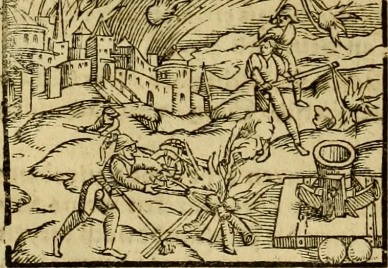 An illustration from Erste Theil der Hoffhaltung des Türckhischen Keysers vnd Othomañischen Reichs Beschreibung : darinn nicht allein der Türcken Empter ... sonder auch aller Türckischen Keysern Namen, Thaten, Krieg vnd Handel, so sie wider die Christen vnd Heyden haben verbracht, biss auff diss M.D.LXXVIII. Jar erstreckt vnd aussgeführet, auff das fleissigst verzeichnet vnd beschrieben : dessgleichen von der Türcken Aberglauben, Religion, Gottesdienst vnd Ceremonien ... : der ander Theil, wahrhaffte Beschreibung aller namhafften Geschichten, Thaten, Handlungen, Krieg ... so sich zwischen den Turcken vnd Christen vom Jar M.D.XX. biss auff das M.D.LXXVIII. Jar ... haben verloffen vnd zugetragen, 1578, leaf 379