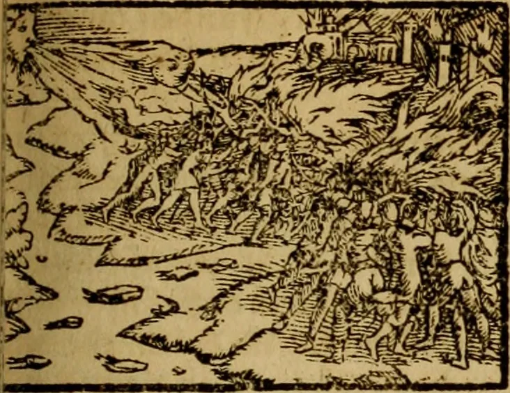 An illustration from Erste Theil der Hoffhaltung des Türckhischen Keysers vnd Othomañischen Reichs Beschreibung : darinn nicht allein der Türcken Empter ... sonder auch aller Türckischen Keysern Namen, Thaten, Krieg vnd Handel, so sie wider die Christen vnd Heyden haben verbracht, biss auff diss M.D.LXXVIII. Jar erstreckt vnd aussgeführet, auff das fleissigst verzeichnet vnd beschrieben : dessgleichen von der Türcken Aberglauben, Religion, Gottesdienst vnd Ceremonien ... : der ander Theil, wahrhaffte Beschreibung aller namhafften Geschichten, Thaten, Handlungen, Krieg ... so sich zwischen den Turcken vnd Christen vom Jar M.D.XX. biss auff das M.D.LXXVIII. Jar ... haben verloffen vnd zugetragen, 1578, leaf 380