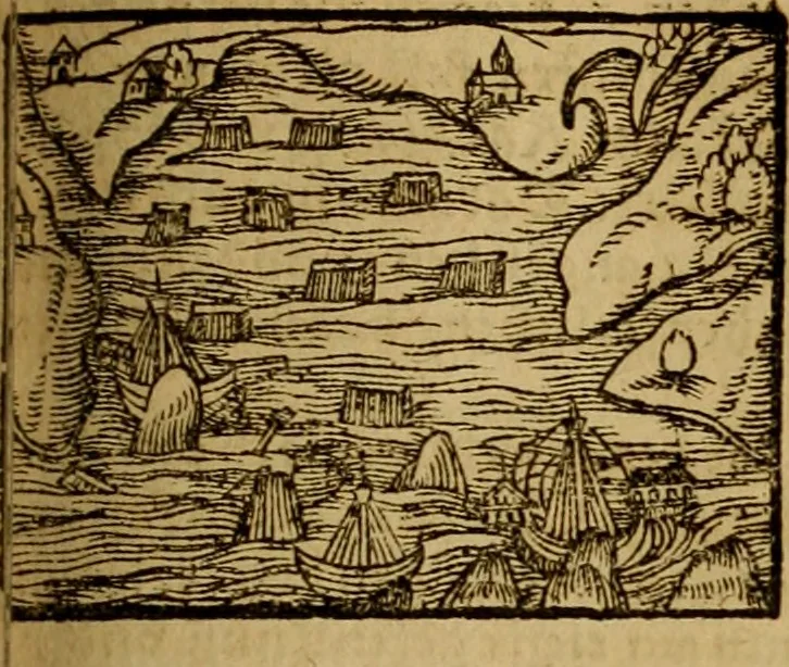 An illustration from Erste Theil der Hoffhaltung des Türckhischen Keysers vnd Othomañischen Reichs Beschreibung : darinn nicht allein der Türcken Empter ... sonder auch aller Türckischen Keysern Namen, Thaten, Krieg vnd Handel, so sie wider die Christen vnd Heyden haben verbracht, biss auff diss M.D.LXXVIII. Jar erstreckt vnd aussgeführet, auff das fleissigst verzeichnet vnd beschrieben : dessgleichen von der Türcken Aberglauben, Religion, Gottesdienst vnd Ceremonien ... : der ander Theil, wahrhaffte Beschreibung aller namhafften Geschichten, Thaten, Handlungen, Krieg ... so sich zwischen den Turcken vnd Christen vom Jar M.D.XX. biss auff das M.D.LXXVIII. Jar ... haben verloffen vnd zugetragen, 1578, leaf 386