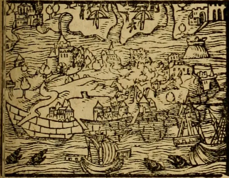 An illustration from Erste Theil der Hoffhaltung des Türckhischen Keysers vnd Othomañischen Reichs Beschreibung : darinn nicht allein der Türcken Empter ... sonder auch aller Türckischen Keysern Namen, Thaten, Krieg vnd Handel, so sie wider die Christen vnd Heyden haben verbracht, biss auff diss M.D.LXXVIII. Jar erstreckt vnd aussgeführet, auff das fleissigst verzeichnet vnd beschrieben : dessgleichen von der Türcken Aberglauben, Religion, Gottesdienst vnd Ceremonien ... : der ander Theil, wahrhaffte Beschreibung aller namhafften Geschichten, Thaten, Handlungen, Krieg ... so sich zwischen den Turcken vnd Christen vom Jar M.D.XX. biss auff das M.D.LXXVIII. Jar ... haben verloffen vnd zugetragen, 1578, leaf 386