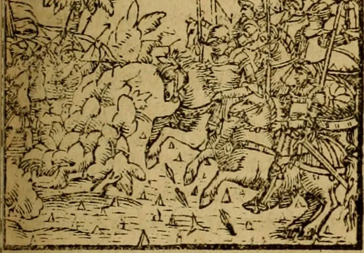 An illustration from Erste Theil der Hoffhaltung des Türckhischen Keysers vnd Othomañischen Reichs Beschreibung : darinn nicht allein der Türcken Empter ... sonder auch aller Türckischen Keysern Namen, Thaten, Krieg vnd Handel, so sie wider die Christen vnd Heyden haben verbracht, biss auff diss M.D.LXXVIII. Jar erstreckt vnd aussgeführet, auff das fleissigst verzeichnet vnd beschrieben : dessgleichen von der Türcken Aberglauben, Religion, Gottesdienst vnd Ceremonien ... : der ander Theil, wahrhaffte Beschreibung aller namhafften Geschichten, Thaten, Handlungen, Krieg ... so sich zwischen den Turcken vnd Christen vom Jar M.D.XX. biss auff das M.D.LXXVIII. Jar ... haben verloffen vnd zugetragen, 1578, leaf 396