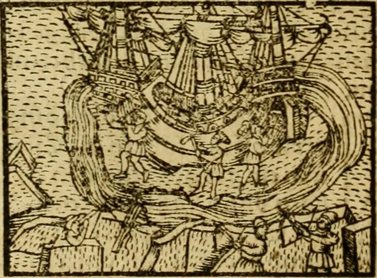 An illustration from Erste Theil der Hoffhaltung des Türckhischen Keysers vnd Othomañischen Reichs Beschreibung : darinn nicht allein der Türcken Empter ... sonder auch aller Türckischen Keysern Namen, Thaten, Krieg vnd Handel, so sie wider die Christen vnd Heyden haben verbracht, biss auff diss M.D.LXXVIII. Jar erstreckt vnd aussgeführet, auff das fleissigst verzeichnet vnd beschrieben : dessgleichen von der Türcken Aberglauben, Religion, Gottesdienst vnd Ceremonien ... : der ander Theil, wahrhaffte Beschreibung aller namhafften Geschichten, Thaten, Handlungen, Krieg ... so sich zwischen den Turcken vnd Christen vom Jar M.D.XX. biss auff das M.D.LXXVIII. Jar ... haben verloffen vnd zugetragen, 1578, leaf 415