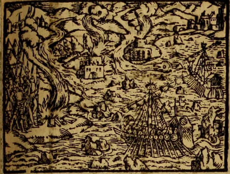 An illustration from Erste Theil der Hoffhaltung des Türckhischen Keysers vnd Othomañischen Reichs Beschreibung : darinn nicht allein der Türcken Empter ... sonder auch aller Türckischen Keysern Namen, Thaten, Krieg vnd Handel, so sie wider die Christen vnd Heyden haben verbracht, biss auff diss M.D.LXXVIII. Jar erstreckt vnd aussgeführet, auff das fleissigst verzeichnet vnd beschrieben : dessgleichen von der Türcken Aberglauben, Religion, Gottesdienst vnd Ceremonien ... : der ander Theil, wahrhaffte Beschreibung aller namhafften Geschichten, Thaten, Handlungen, Krieg ... so sich zwischen den Turcken vnd Christen vom Jar M.D.XX. biss auff das M.D.LXXVIII. Jar ... haben verloffen vnd zugetragen, 1578, leaf 416