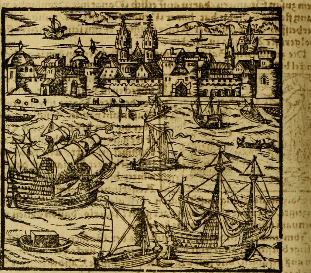 An illustration from Erste Theil der Hoffhaltung des Türckhischen Keysers vnd Othomañischen Reichs Beschreibung : darinn nicht allein der Türcken Empter ... sonder auch aller Türckischen Keysern Namen, Thaten, Krieg vnd Handel, so sie wider die Christen vnd Heyden haben verbracht, biss auff diss M.D.LXXVIII. Jar erstreckt vnd aussgeführet, auff das fleissigst verzeichnet vnd beschrieben : dessgleichen von der Türcken Aberglauben, Religion, Gottesdienst vnd Ceremonien ... : der ander Theil, wahrhaffte Beschreibung aller namhafften Geschichten, Thaten, Handlungen, Krieg ... so sich zwischen den Turcken vnd Christen vom Jar M.D.XX. biss auff das M.D.LXXVIII. Jar ... haben verloffen vnd zugetragen, 1578, leaf 417
