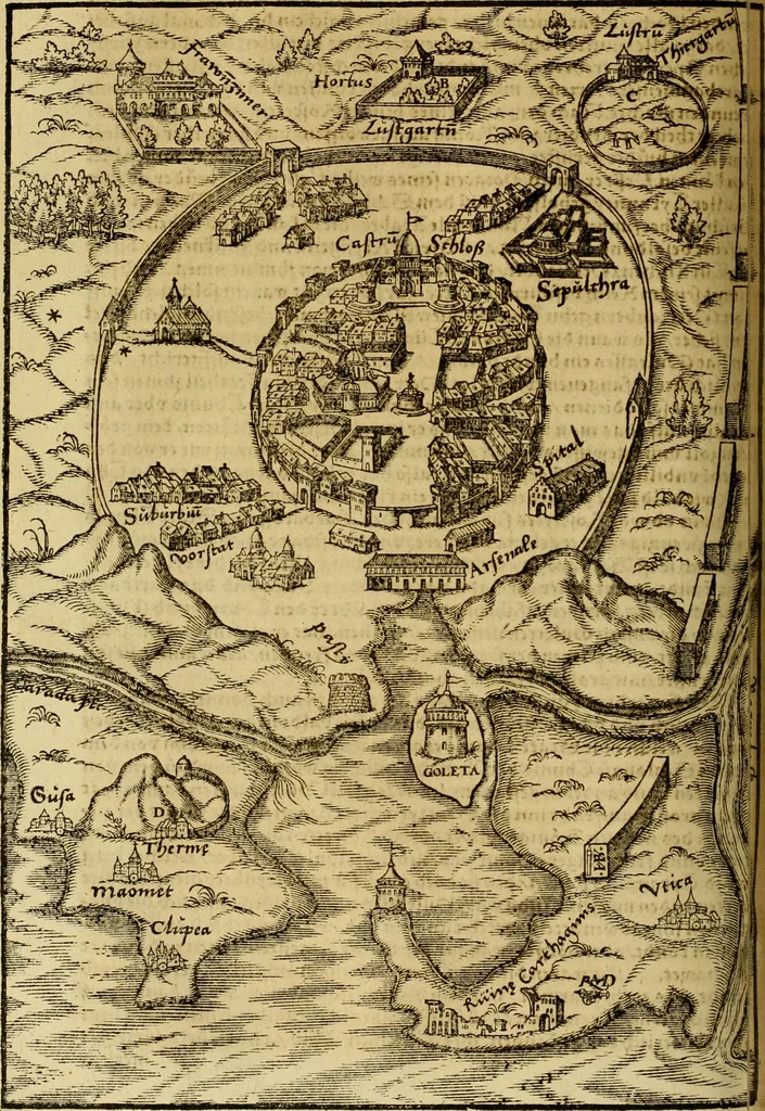An illustration from Erste Theil der Hoffhaltung des Türckhischen Keysers vnd Othomañischen Reichs Beschreibung : darinn nicht allein der Türcken Empter ... sonder auch aller Türckischen Keysern Namen, Thaten, Krieg vnd Handel, so sie wider die Christen vnd Heyden haben verbracht, biss auff diss M.D.LXXVIII. Jar erstreckt vnd aussgeführet, auff das fleissigst verzeichnet vnd beschrieben : dessgleichen von der Türcken Aberglauben, Religion, Gottesdienst vnd Ceremonien ... : der ander Theil, wahrhaffte Beschreibung aller namhafften Geschichten, Thaten, Handlungen, Krieg ... so sich zwischen den Turcken vnd Christen vom Jar M.D.XX. biss auff das M.D.LXXVIII. Jar ... haben verloffen vnd zugetragen, 1578, leaf 433