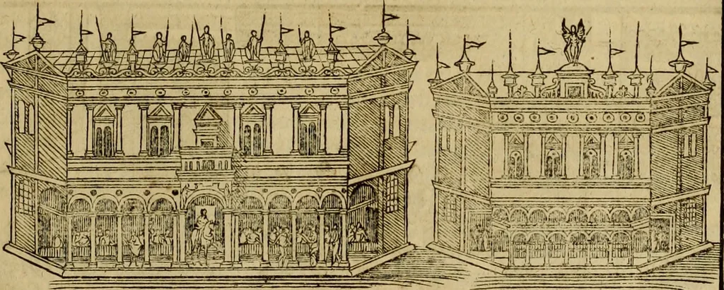 An illustration from Erste Theil der Hoffhaltung des Türckhischen Keysers vnd Othomañischen Reichs Beschreibung : darinn nicht allein der Türcken Empter ... sonder auch aller Türckischen Keysern Namen, Thaten, Krieg vnd Handel, so sie wider die Christen vnd Heyden haben verbracht, biss auff diss M.D.LXXVIII. Jar erstreckt vnd aussgeführet, auff das fleissigst verzeichnet vnd beschrieben : dessgleichen von der Türcken Aberglauben, Religion, Gottesdienst vnd Ceremonien ... : der ander Theil, wahrhaffte Beschreibung aller namhafften Geschichten, Thaten, Handlungen, Krieg ... so sich zwischen den Turcken vnd Christen vom Jar M.D.XX. biss auff das M.D.LXXVIII. Jar ... haben verloffen vnd zugetragen, 1578, leaf 48