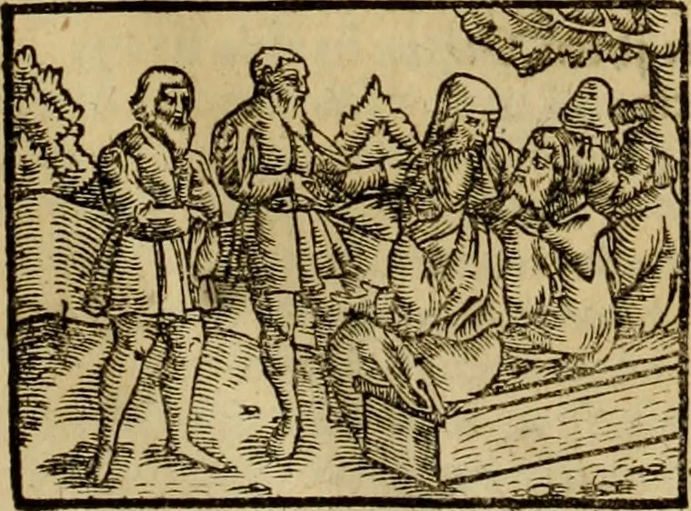 An illustration from Erste Theil der Hoffhaltung des Türckhischen Keysers vnd Othomañischen Reichs Beschreibung : darinn nicht allein der Türcken Empter ... sonder auch aller Türckischen Keysern Namen, Thaten, Krieg vnd Handel, so sie wider die Christen vnd Heyden haben verbracht, biss auff diss M.D.LXXVIII. Jar erstreckt vnd aussgeführet, auff das fleissigst verzeichnet vnd beschrieben : dessgleichen von der Türcken Aberglauben, Religion, Gottesdienst vnd Ceremonien ... : der ander Theil, wahrhaffte Beschreibung aller namhafften Geschichten, Thaten, Handlungen, Krieg ... so sich zwischen den Turcken vnd Christen vom Jar M.D.XX. biss auff das M.D.LXXVIII. Jar ... haben verloffen vnd zugetragen, 1578, leaf 52
