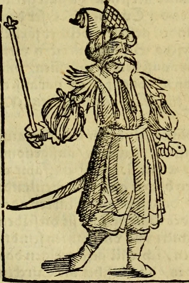 An illustration from Erste Theil der Hoffhaltung des Türckhischen Keysers vnd Othomañischen Reichs Beschreibung : darinn nicht allein der Türcken Empter ... sonder auch aller Türckischen Keysern Namen, Thaten, Krieg vnd Handel, so sie wider die Christen vnd Heyden haben verbracht, biss auff diss M.D.LXXVIII. Jar erstreckt vnd aussgeführet, auff das fleissigst verzeichnet vnd beschrieben : dessgleichen von der Türcken Aberglauben, Religion, Gottesdienst vnd Ceremonien ... : der ander Theil, wahrhaffte Beschreibung aller namhafften Geschichten, Thaten, Handlungen, Krieg ... so sich zwischen den Turcken vnd Christen vom Jar M.D.XX. biss auff das M.D.LXXVIII. Jar ... haben verloffen vnd zugetragen, 1578, leaf 61
