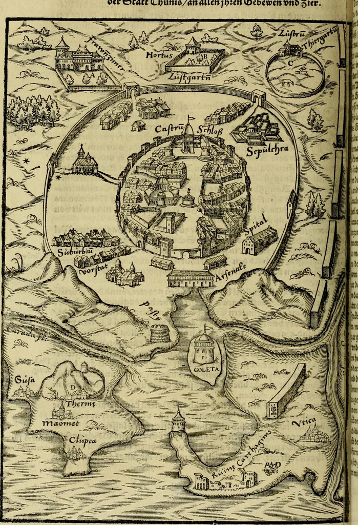 An illustration from Erste Theil der Hoffhaltung des Türckhischen Keysers vnd Othomañischen Reichs Beschreibung : darinn nicht allein der Türcken Empter ... sonder auch aller Türckischen Keysern Namen, Thaten, Krieg vnd Handel, so sie wider die Christen vnd Heyden haben verbracht, biss auff diss M.D.LXXVIII. Jar erstreckt vnd aussgeführet, auff das fleissigst verzeichnet vnd beschrieben : dessgleichen von der Türcken Aberglauben, Religion, Gottesdienst vnd Ceremonien ... : der ander Theil, wahrhaffte Beschreibung aller namhafften Geschichten, Thaten, Handlungen, Krieg ... so sich zwischen den Turcken vnd Christen vom Jar M.D.XX. biss auff das M.D.LXXVIII. Jar ... haben verloffen vnd zugetragen, 1578, leaf 629