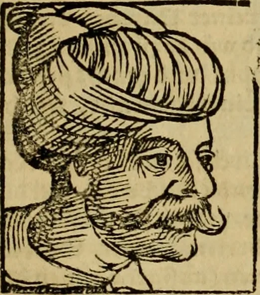 An illustration from Erste Theil der Hoffhaltung des Türckhischen Keysers vnd Othomañischen Reichs Beschreibung : darinn nicht allein der Türcken Empter ... sonder auch aller Türckischen Keysern Namen, Thaten, Krieg vnd Handel, so sie wider die Christen vnd Heyden haben verbracht, biss auff diss M.D.LXXVIII. Jar erstreckt vnd aussgeführet, auff das fleissigst verzeichnet vnd beschrieben : dessgleichen von der Türcken Aberglauben, Religion, Gottesdienst vnd Ceremonien ... : der ander Theil, wahrhaffte Beschreibung aller namhafften Geschichten, Thaten, Handlungen, Krieg ... so sich zwischen den Turcken vnd Christen vom Jar M.D.XX. biss auff das M.D.LXXVIII. Jar ... haben verloffen vnd zugetragen, 1578, leaf 64