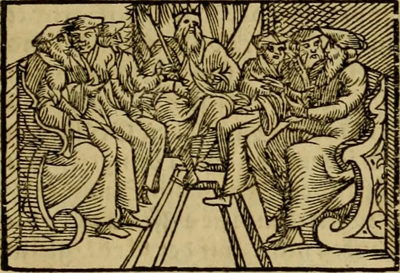 An illustration from Erste Theil der Hoffhaltung des Türckhischen Keysers vnd Othomañischen Reichs Beschreibung : darinn nicht allein der Türcken Empter ... sonder auch aller Türckischen Keysern Namen, Thaten, Krieg vnd Handel, so sie wider die Christen vnd Heyden haben verbracht, biss auff diss M.D.LXXVIII. Jar erstreckt vnd aussgeführet, auff das fleissigst verzeichnet vnd beschrieben : dessgleichen von der Türcken Aberglauben, Religion, Gottesdienst vnd Ceremonien ... : der ander Theil, wahrhaffte Beschreibung aller namhafften Geschichten, Thaten, Handlungen, Krieg ... so sich zwischen den Turcken vnd Christen vom Jar M.D.XX. biss auff das M.D.LXXVIII. Jar ... haben verloffen vnd zugetragen, 1578, leaf 68