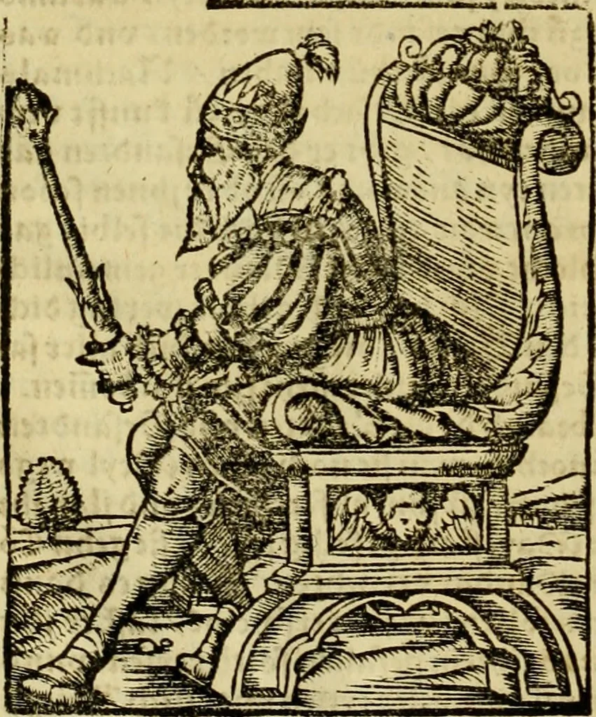 An illustration from Erste Theil der Hoffhaltung des Türckhischen Keysers vnd Othomañischen Reichs Beschreibung : darinn nicht allein der Türcken Empter ... sonder auch aller Türckischen Keysern Namen, Thaten, Krieg vnd Handel, so sie wider die Christen vnd Heyden haben verbracht, biss auff diss M.D.LXXVIII. Jar erstreckt vnd aussgeführet, auff das fleissigst verzeichnet vnd beschrieben : dessgleichen von der Türcken Aberglauben, Religion, Gottesdienst vnd Ceremonien ... : der ander Theil, wahrhaffte Beschreibung aller namhafften Geschichten, Thaten, Handlungen, Krieg ... so sich zwischen den Turcken vnd Christen vom Jar M.D.XX. biss auff das M.D.LXXVIII. Jar ... haben verloffen vnd zugetragen, 1578, leaf 69