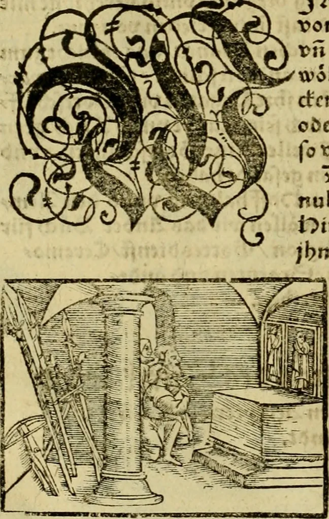An illustration from Erste Theil der Hoffhaltung des Türckhischen Keysers vnd Othomañischen Reichs Beschreibung : darinn nicht allein der Türcken Empter ... sonder auch aller Türckischen Keysern Namen, Thaten, Krieg vnd Handel, so sie wider die Christen vnd Heyden haben verbracht, biss auff diss M.D.LXXVIII. Jar erstreckt vnd aussgeführet, auff das fleissigst verzeichnet vnd beschrieben : dessgleichen von der Türcken Aberglauben, Religion, Gottesdienst vnd Ceremonien ... : der ander Theil, wahrhaffte Beschreibung aller namhafften Geschichten, Thaten, Handlungen, Krieg ... so sich zwischen den Turcken vnd Christen vom Jar M.D.XX. biss auff das M.D.LXXVIII. Jar ... haben verloffen vnd zugetragen, 1578, leaf 71