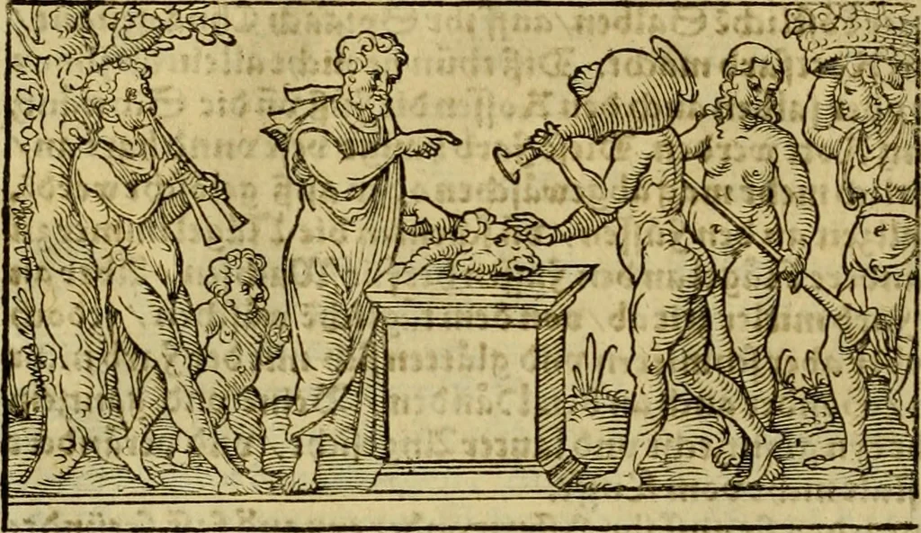 An illustration from Erste Theil der Hoffhaltung des Türckhischen Keysers vnd Othomañischen Reichs Beschreibung : darinn nicht allein der Türcken Empter ... sonder auch aller Türckischen Keysern Namen, Thaten, Krieg vnd Handel, so sie wider die Christen vnd Heyden haben verbracht, biss auff diss M.D.LXXVIII. Jar erstreckt vnd aussgeführet, auff das fleissigst verzeichnet vnd beschrieben : dessgleichen von der Türcken Aberglauben, Religion, Gottesdienst vnd Ceremonien ... : der ander Theil, wahrhaffte Beschreibung aller namhafften Geschichten, Thaten, Handlungen, Krieg ... so sich zwischen den Turcken vnd Christen vom Jar M.D.XX. biss auff das M.D.LXXVIII. Jar ... haben verloffen vnd zugetragen, 1578, leaf 91