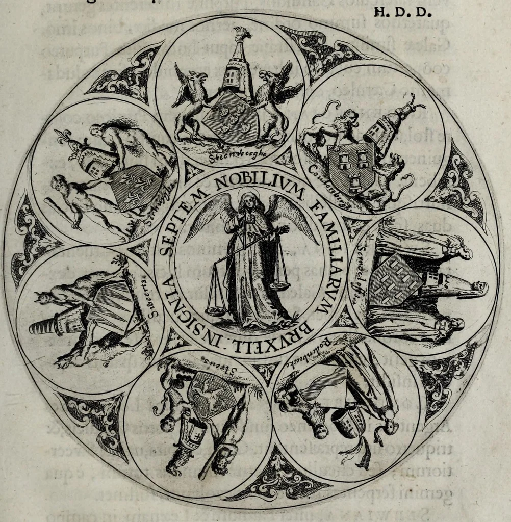An illustration from ErycI Puteani BamelrodI Bruxella, incomparabili exemplo septenaria, Gripho Palladio descripta : luminibus historicis, politicis, miscellaneis distincta & explicata : plenum item urbis elogium, velut loquens imago, 1646, leaf 83