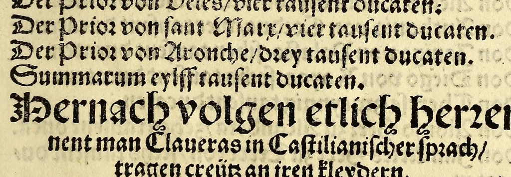 An illustration from Erzelung der Künigreych in Hispanien auch der selben järlich nutzung und einkom[m]ens mit sampt de[n] herschafften dem selben Künigreych zügehörig. : Mer ein alte Prophecey Kay. Carl betreffend, 1532, leaf 15