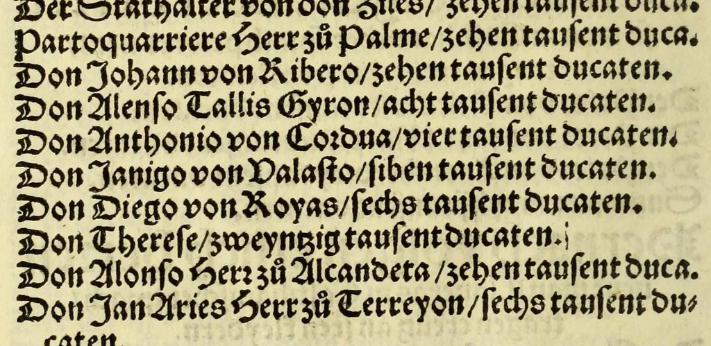 An illustration from Erzelung der Künigreych in Hispanien auch der selben järlich nutzung und einkom[m]ens mit sampt de[n] herschafften dem selben Künigreych zügehörig. : Mer ein alte Prophecey Kay. Carl betreffend, 1532, leaf 16