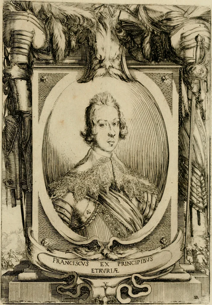 An illustration from Esequie del serenissimo principe Francesco : celebrate in Fiorenza dal serenissimo Ferdinando II, granduca di Toscana, suo fratello, nell'insigne collegiata di S. Lorenzo il dì 30 d'agosto 1634, 1634, leaf 4