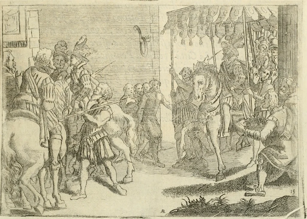 An illustration from Eseqvie d'Arrigo qvarto cristianissimo re di Francia, e di Navarra : celebrate in Firenze dal serenissimo don Cosimo II granduca di Toscana, 1610, leaf 46