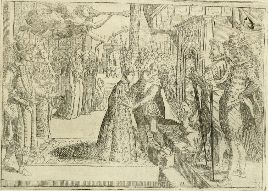 An illustration from Eseqvie d'Arrigo qvarto cristianissimo re di Francia, e di Navarra : celebrate in Firenze dal serenissimo don Cosimo II granduca di Toscana, 1610, leaf 50