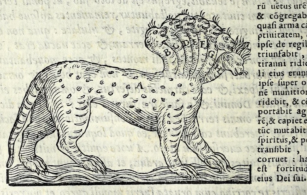 An illustration from Espositione dell'XI. et XII. cap. del IIII. lib. d'Esdra : sopra gli accidenti passati, presenti, & futuri della reuolutione del grande & tremendo imperio dell'aquila, quarta, & ultima monarchia nel mondo, 1571, leaf 100