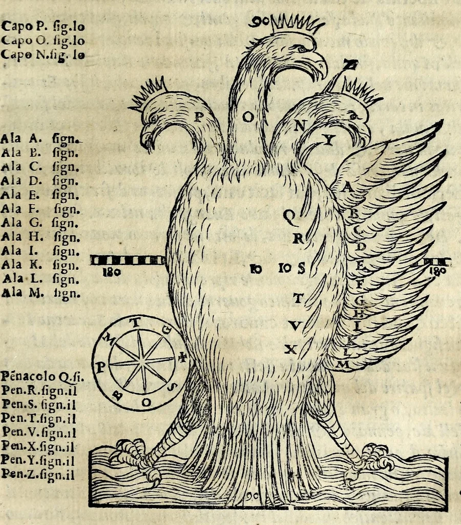 An illustration from Espositione dell'XI. et XII. cap. del IIII. lib. d'Esdra : sopra gli accidenti passati, presenti, & futuri della reuolutione del grande & tremendo imperio dell'aquila, quarta, & ultima monarchia nel mondo, 1571, leaf 109