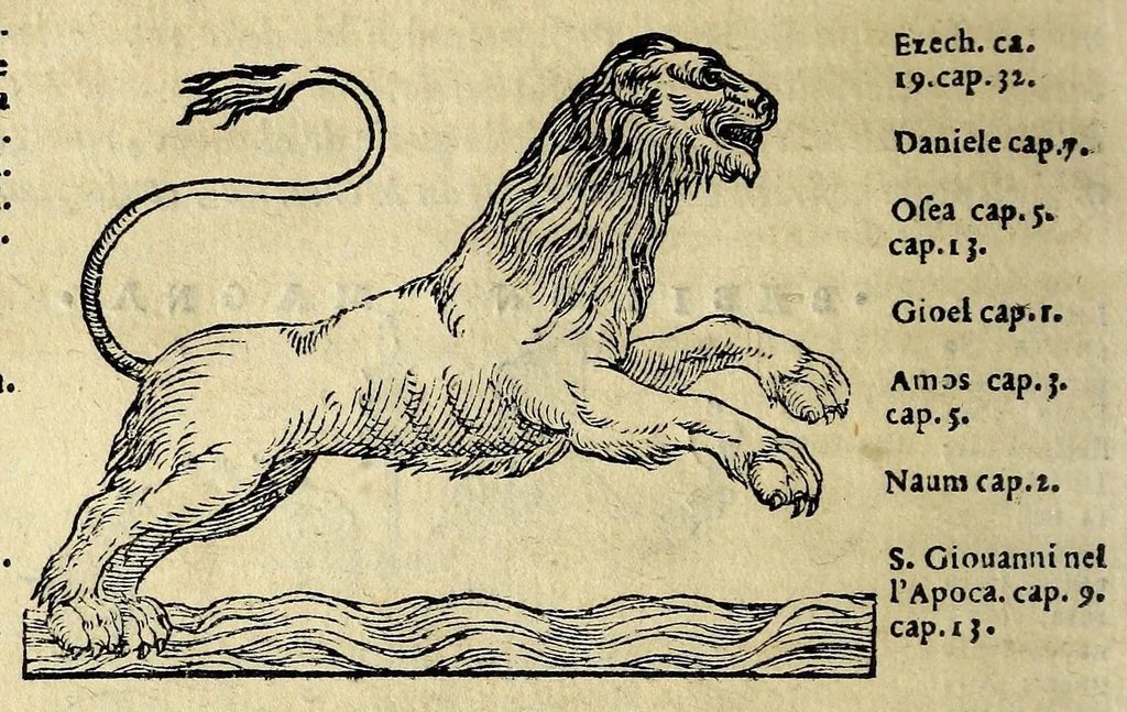 An illustration from Espositione dell'XI. et XII. cap. del IIII. lib. d'Esdra : sopra gli accidenti passati, presenti, & futuri della reuolutione del grande & tremendo imperio dell'aquila, quarta, & ultima monarchia nel mondo, 1571, leaf 132