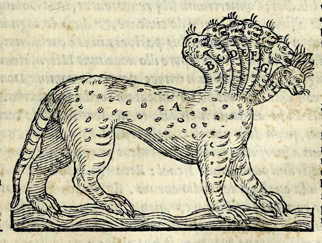 An illustration from Espositione dell'XI. et XII. cap. del IIII. lib. d'Esdra : sopra gli accidenti passati, presenti, & futuri della reuolutione del grande & tremendo imperio dell'aquila, quarta, & ultima monarchia nel mondo, 1571, leaf 149
