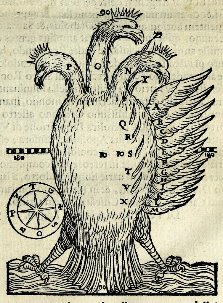 An illustration from Espositione dell'XI. et XII. cap. del IIII. lib. d'Esdra : sopra gli accidenti passati, presenti, & futuri della reuolutione del grande & tremendo imperio dell'aquila, quarta, & ultima monarchia nel mondo, 1571, leaf 17