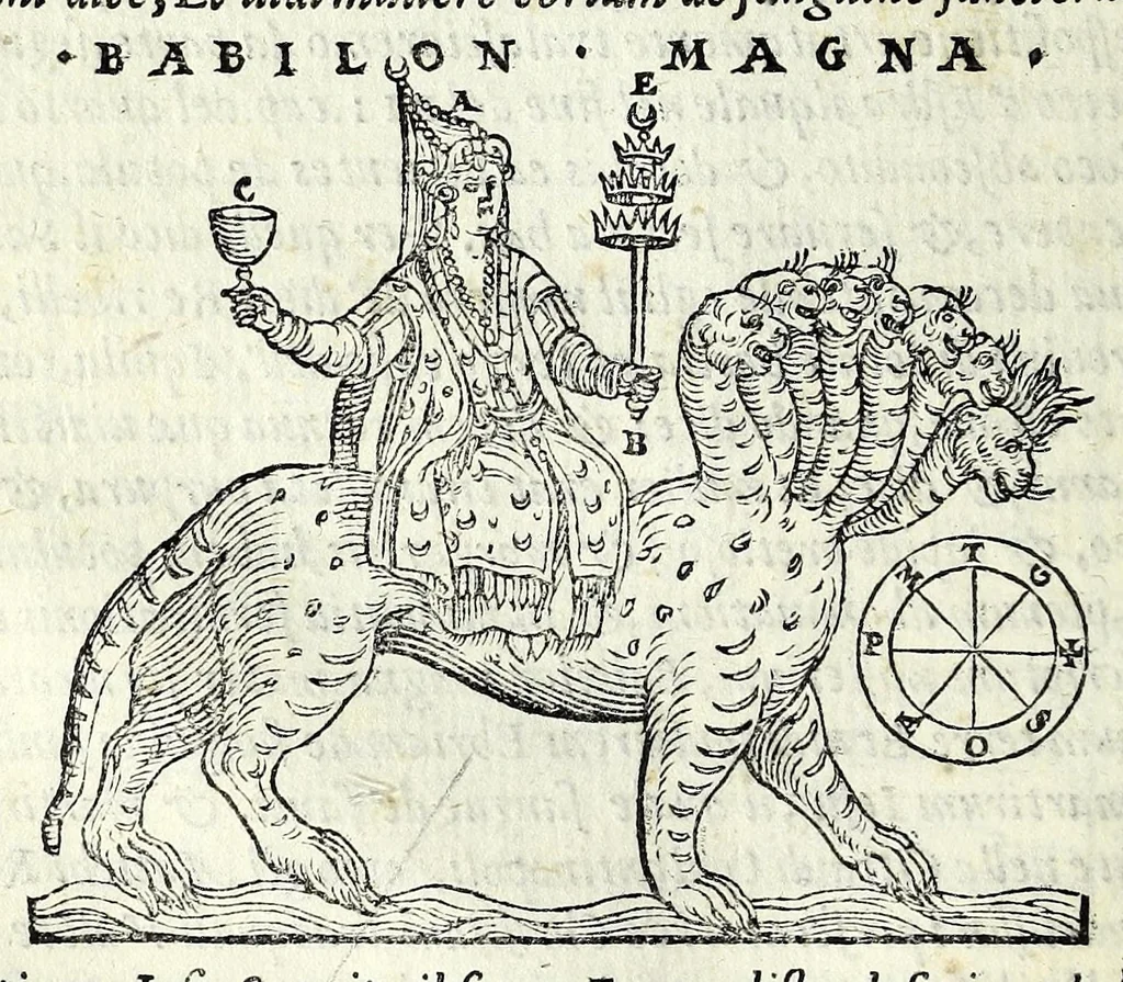 An illustration from Espositione dell'XI. et XII. cap. del IIII. lib. d'Esdra : sopra gli accidenti passati, presenti, & futuri della reuolutione del grande & tremendo imperio dell'aquila, quarta, & ultima monarchia nel mondo, 1571, leaf 48