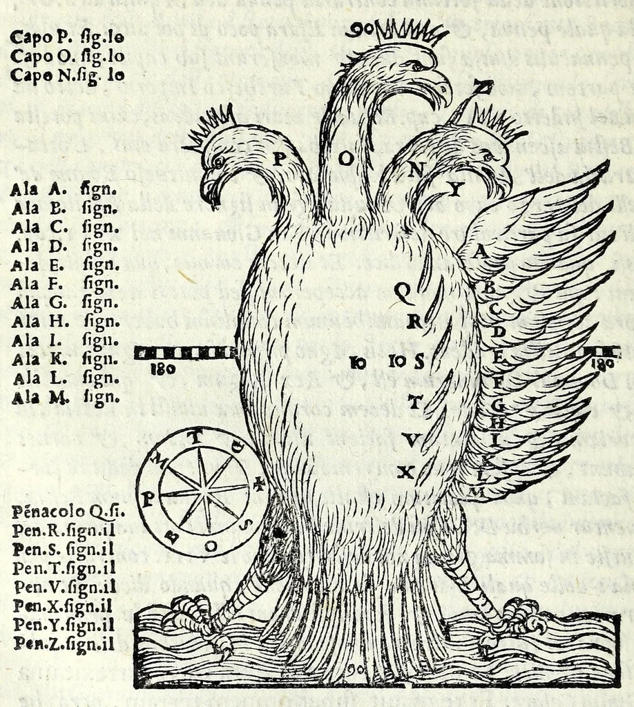 An illustration from Espositione dell'XI. et XII. cap. del IIII. lib. d'Esdra : sopra gli accidenti passati, presenti, & futuri della reuolutione del grande & tremendo imperio dell'aquila, quarta, & ultima monarchia nel mondo, 1571, leaf 74