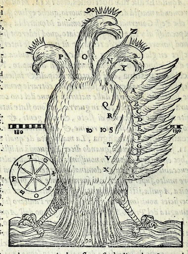An illustration from Espositione dell'XI. et XII. cap. del IIII. lib. d'Esdra : sopra gli accidenti passati, presenti, & futuri della reuolutione del grande & tremendo imperio dell'aquila, quarta, & ultima monarchia nel mondo, 1571, leaf 96