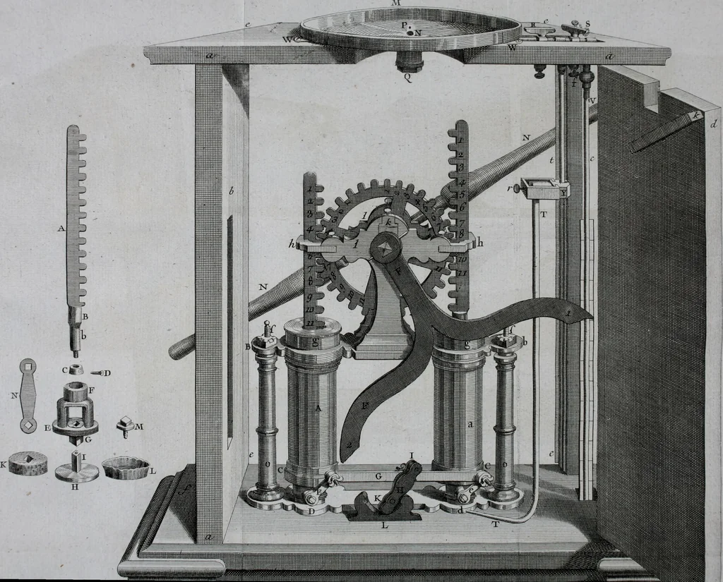 An illustration from Essai de physique, par Mr. Pierre van Musschenbroek ... avec une description de nouvelles sortes de machines pneumatiques, et un recueil d'expériences par Mr. J. v[an] M[usschenbroek] Traduit du hollandois par Mr. Pierre Massuet .., 1751, leaf 480
