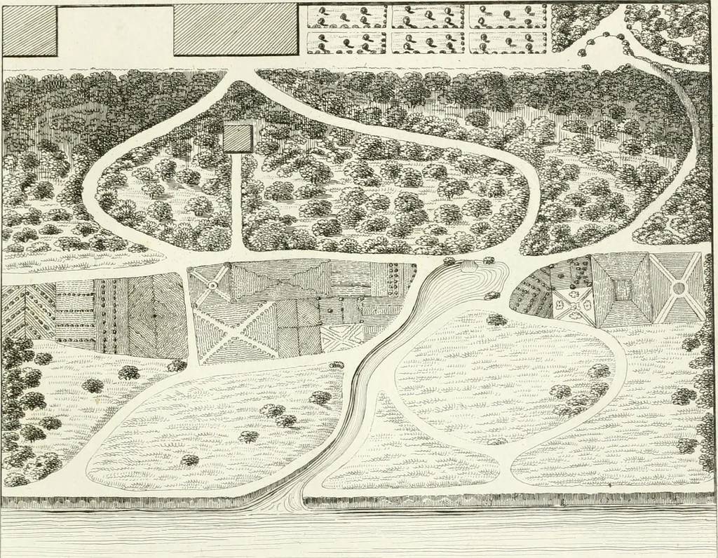 An illustration from Essai sur la composition et l'ornement des jardins : ou, Recueil de plans de jardins de ville et de campagne, de fabriques propres à leur décoration, et de machines pour élever les eaux ; ouvrage faisant suite à l'Almanach du bon jardinier, 1823, leaf 101