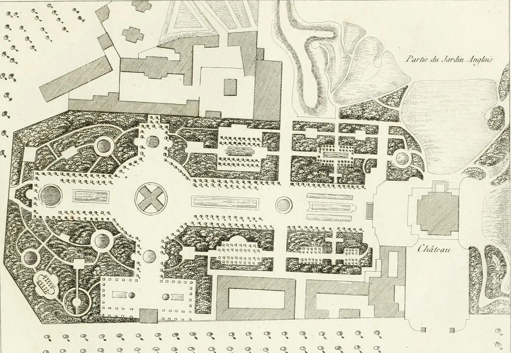 An illustration from Essai sur la composition et l'ornement des jardins : ou, Recueil de plans de jardins de ville et de campagne, de fabriques propres à leur décoration, et de machines pour élever les eaux ; ouvrage faisant suite à l'Almanach du bon jardinier, 1823, leaf 113