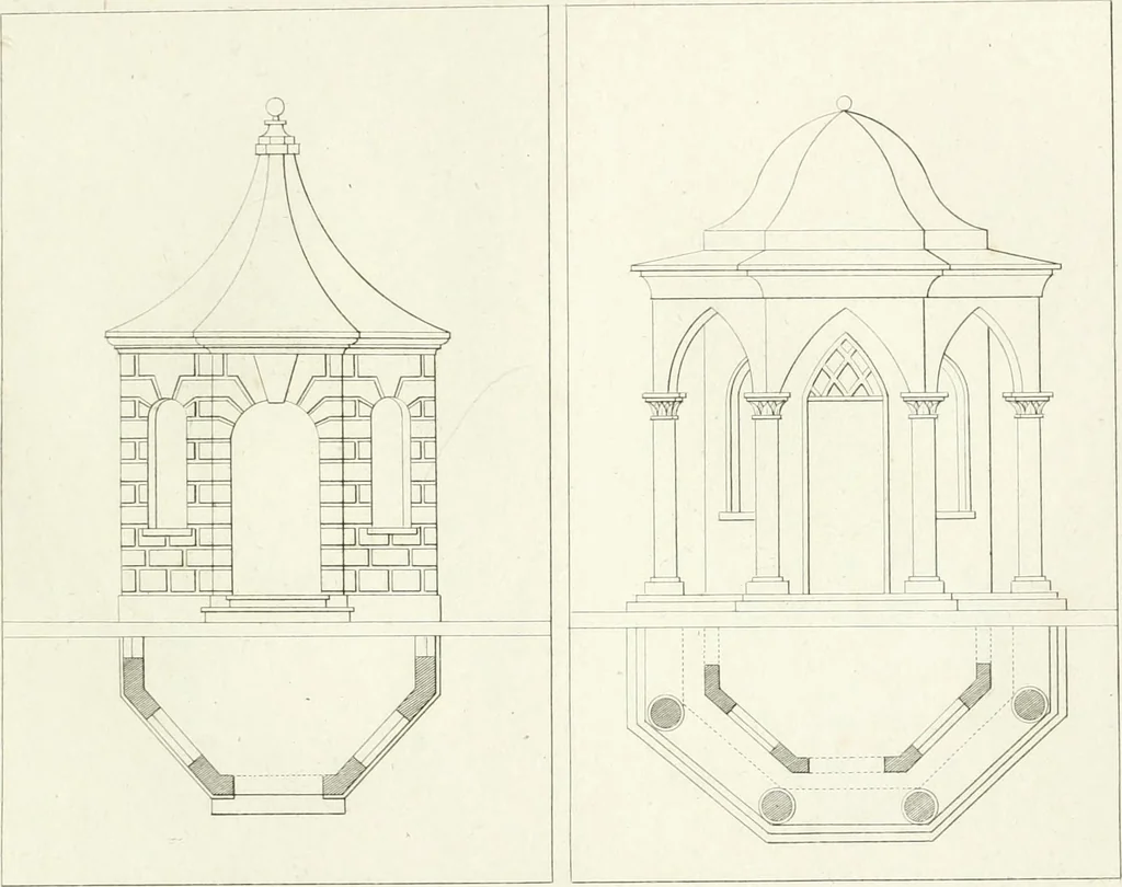 An illustration from Essai sur la composition et l'ornement des jardins : ou, Recueil de plans de jardins de ville et de campagne, de fabriques propres à leur décoration, et de machines pour élever les eaux ; ouvrage faisant suite à l'Almanach du bon jardinier, 1823, leaf 141