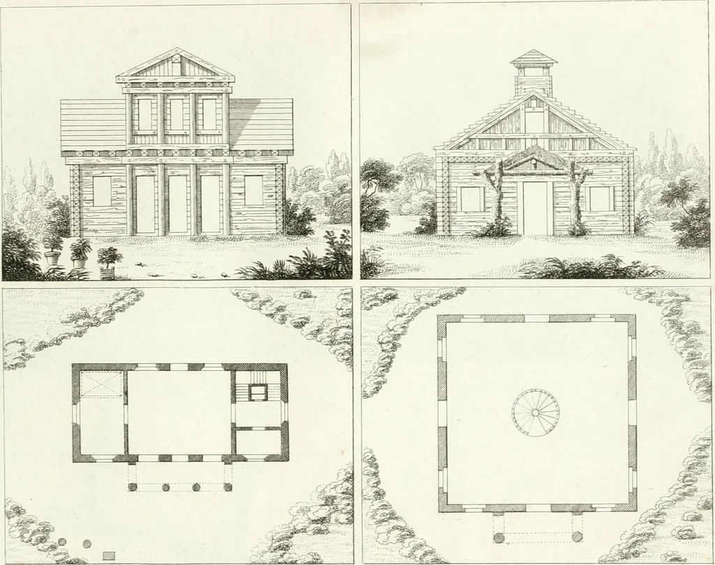 An illustration from Essai sur la composition et l'ornement des jardins : ou, Recueil de plans de jardins de ville et de campagne, de fabriques propres à leur décoration, et de machines pour élever les eaux ; ouvrage faisant suite à l'Almanach du bon jardinier, 1823, leaf 151