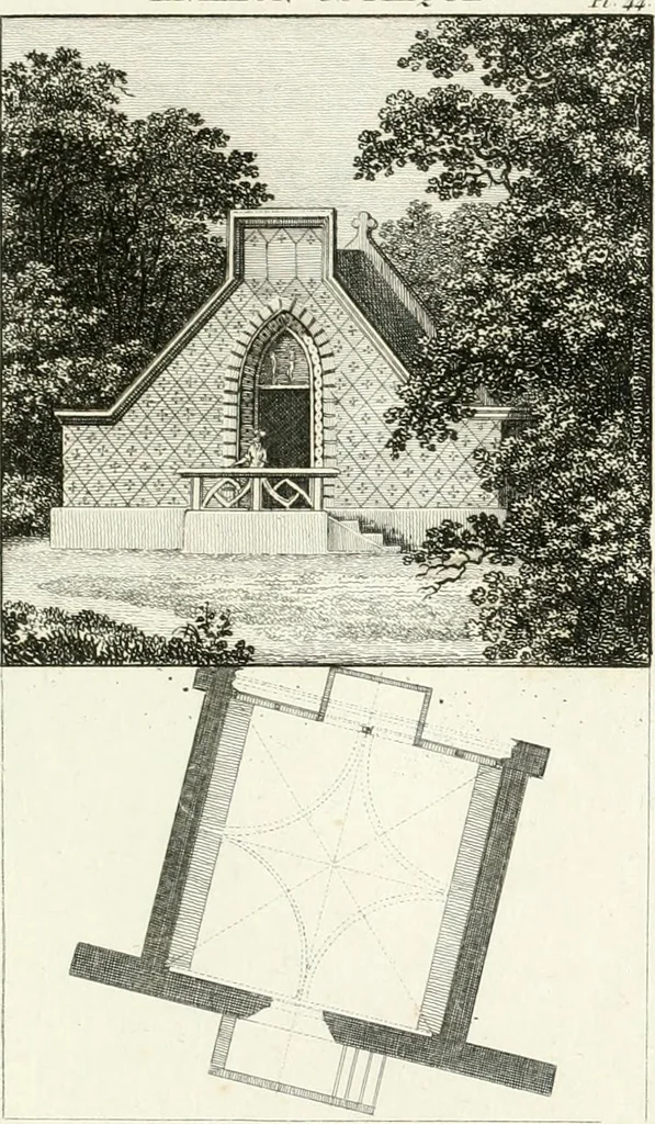 An illustration from Essai sur la composition et l'ornement des jardins : ou, Recueil de plans de jardins de ville et de campagne, de fabriques propres à leur décoration, et de machines pour élever les eaux ; ouvrage faisant suite à l'Almanach du bon jardinier, 1823, leaf 153