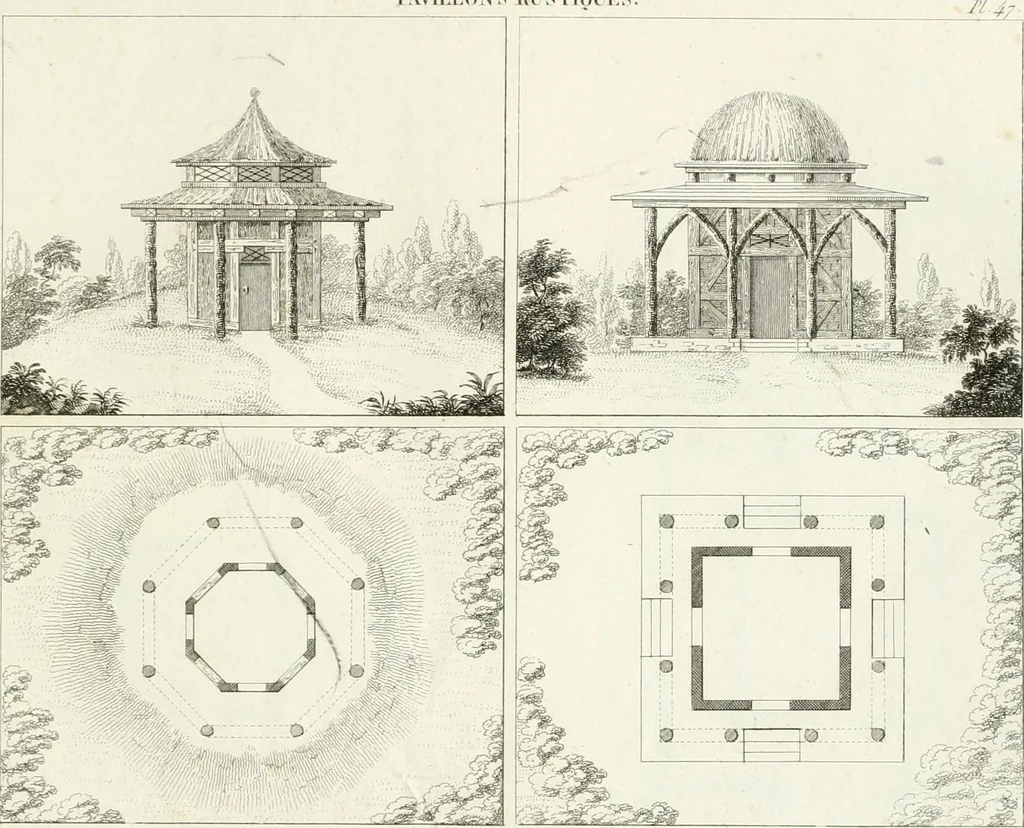 An illustration from Essai sur la composition et l'ornement des jardins : ou, Recueil de plans de jardins de ville et de campagne, de fabriques propres à leur décoration, et de machines pour élever les eaux ; ouvrage faisant suite à l'Almanach du bon jardinier, 1823, leaf 157